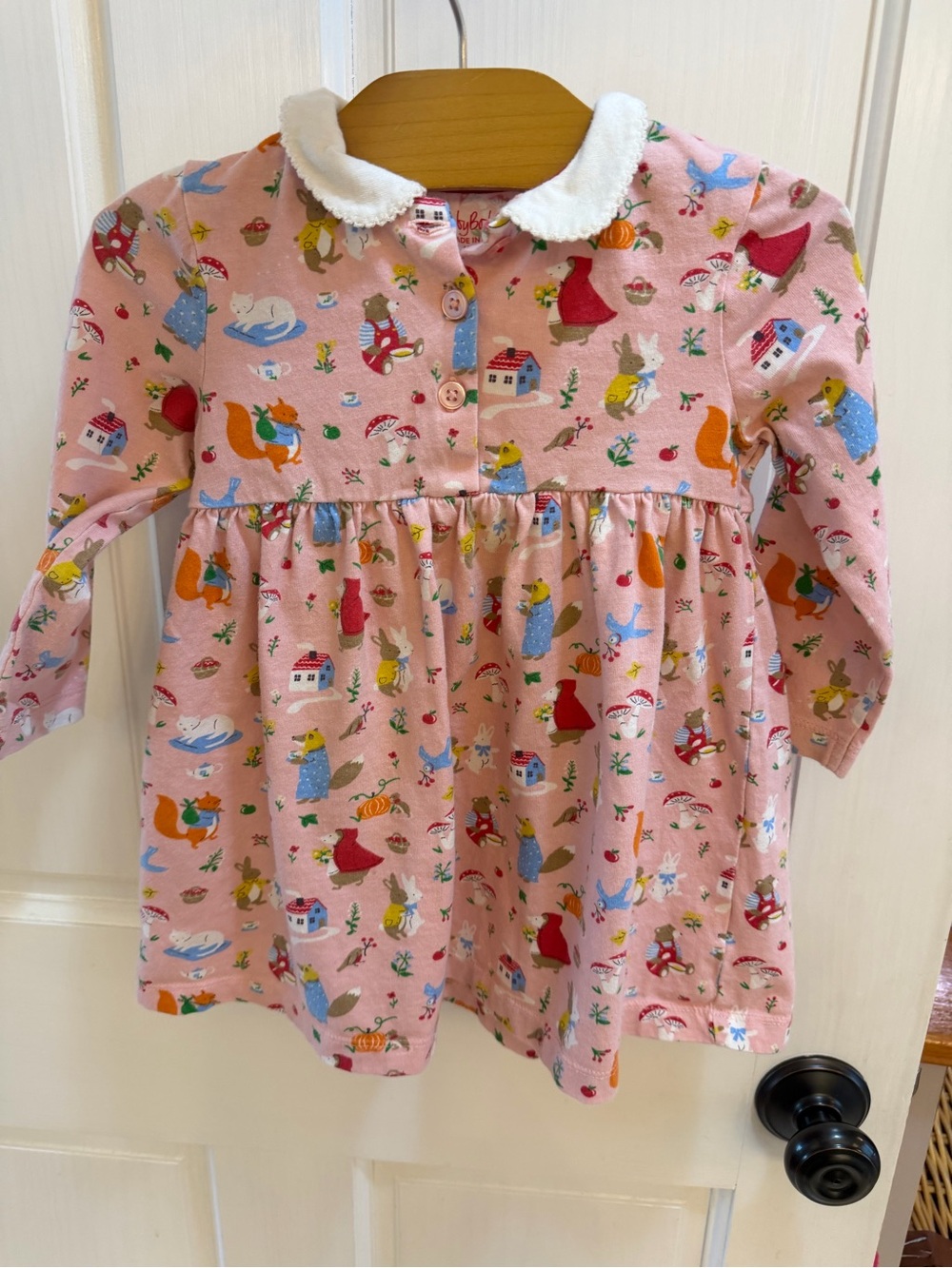 Mini Boden Cream Top with Red Trim and Blue-Green Floral Print